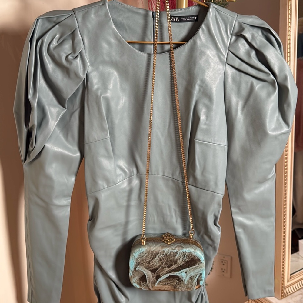Light Green Zara Faux Leather Dress 👗